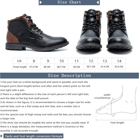 Men Oxford Boots, Buckle Dress Boot, Casual Men Boots Lace-Up Side Zipper-BLK